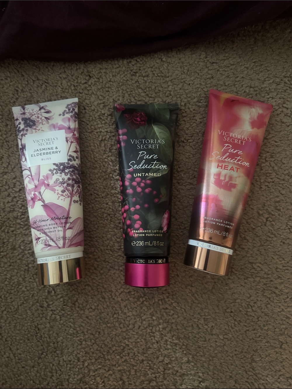Victoria's Secret Pink, Black, and Rose Gold Body Lotions Trio